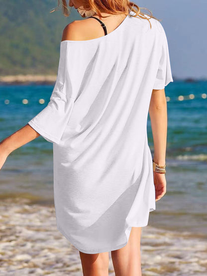 Pocketed V-Neck Short Sleeve Tee Dress