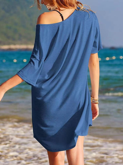 Pocketed V-Neck Short Sleeve Tee Dress