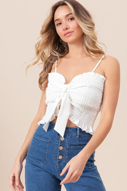 BiBi Ruffled Smocked Ribbon Detail Cami